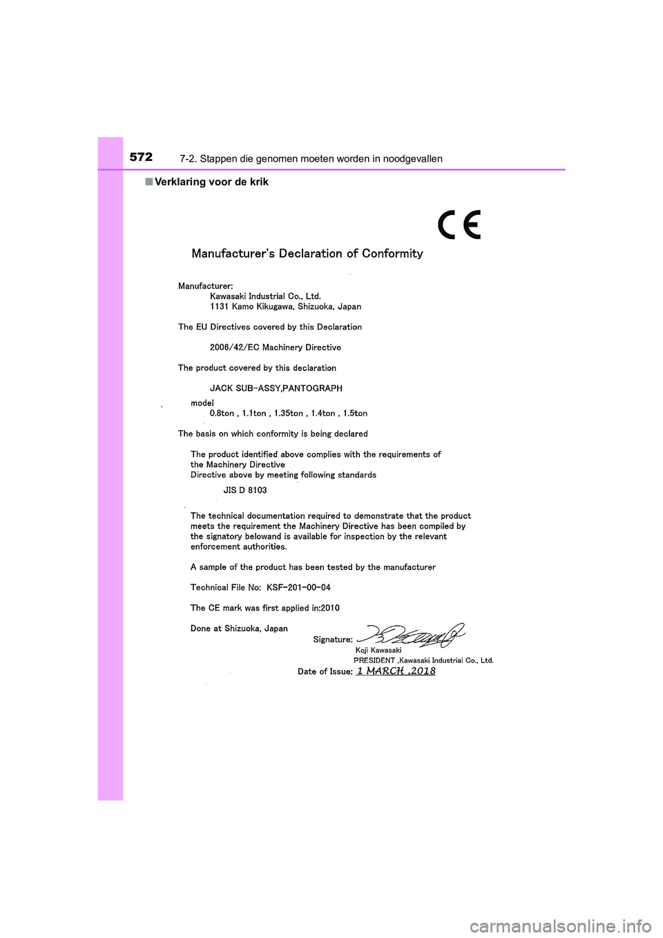 TOYOTA CAMRY 2019  Instructieboekje (in Dutch) 5727-2. Stappen die genomen moeten worden in noodgevallen
CAMRY_HV_EE■
Verklaring voor de krik
CAMRY_HV_OM_Europe_OM33D66E .book  Page 572  Monday, January 28, 2019  8:33 AM 
