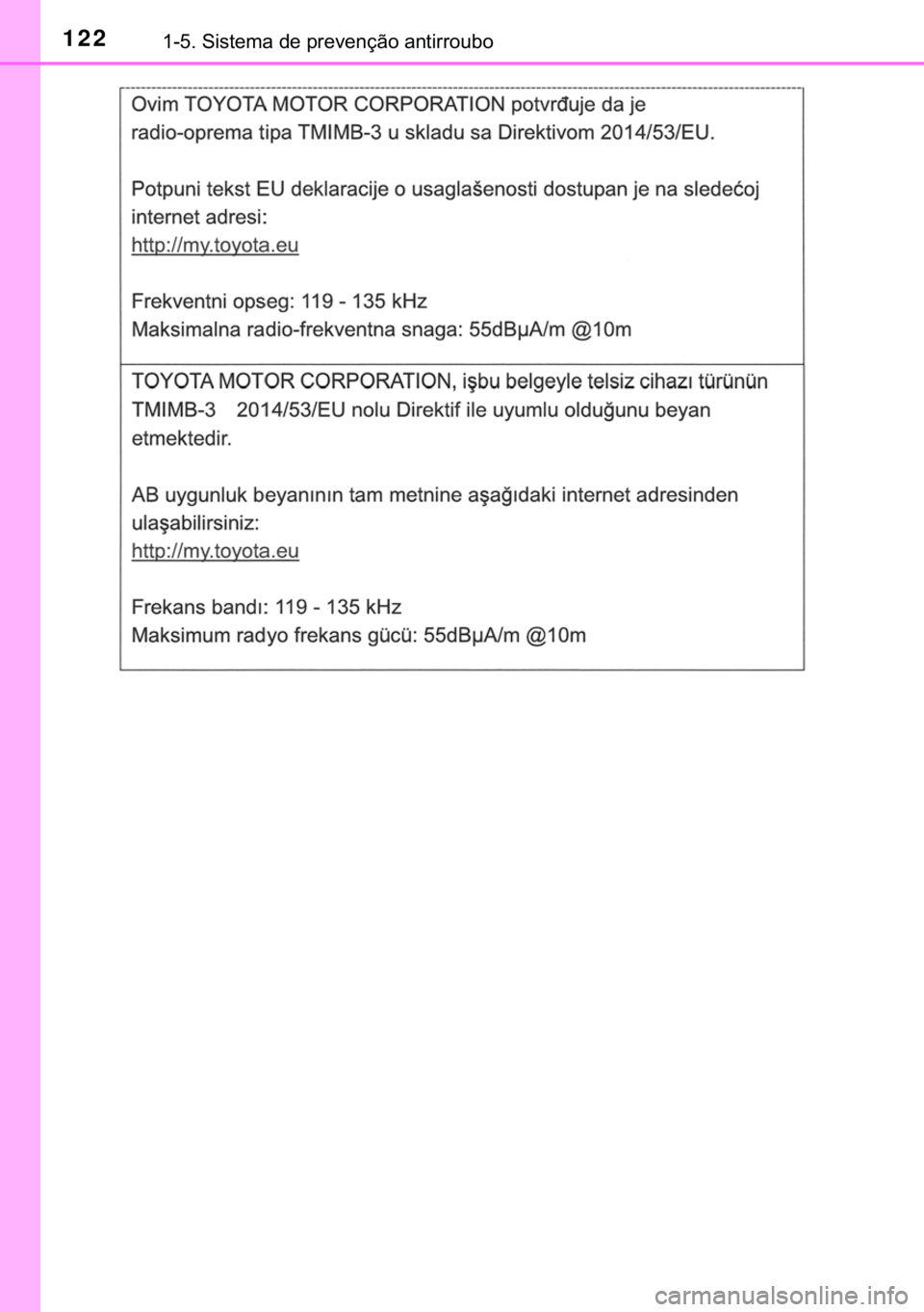 TOYOTA CAMRY 2019  Manual de utilização (in Portuguese) 122������6�L�V�W�H�P�D��G�H��S�U�H�Y�H�Q�o�m�R��D�Q�W�L�U�U�R�X�E�R 