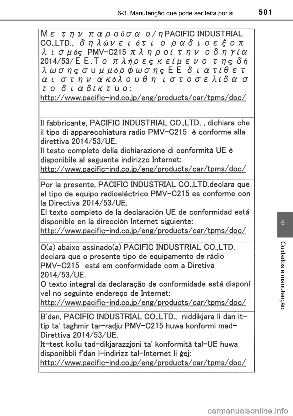 TOYOTA CAMRY 2019  Manual de utilização (in Portuguese) 501������0�D�Q�X�W�H�Q�o�m�R��T�X�H��S�R�G�H��V�H�U��I�H�L�W�D��S�R�U��V�L
�
�&�X�L�G�D�G�R�V��H��P�D�Q�X�W�H�Q�o�m�R 