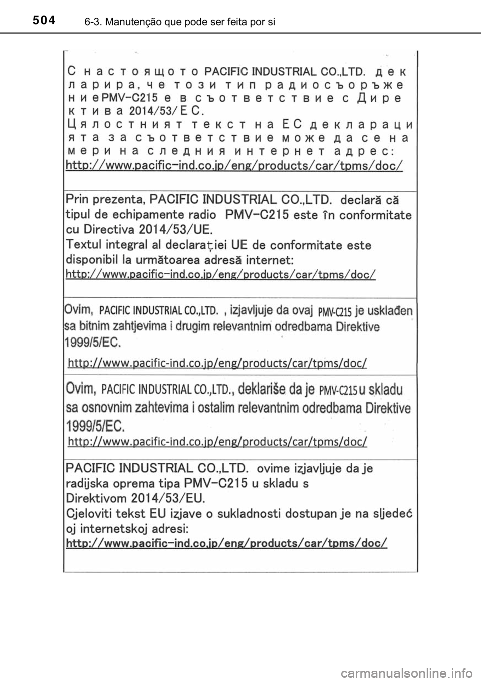 TOYOTA CAMRY 2019  Manual de utilização (in Portuguese) 504������0�D�Q�X�W�H�Q�o�m�R��T�X�H��S�R�G�H��V�H�U��I�H�L�W�D��S�R�U��V�L 
