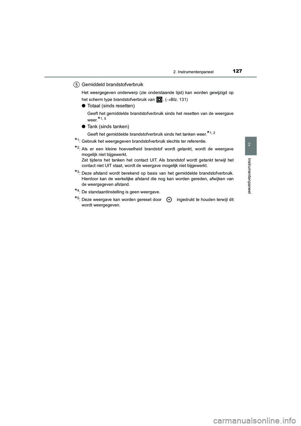 TOYOTA CAMRY HYBRID 2021 Instructieboekje (in Dutch) 1272. Instrumentenpaneel
CAMRY_HV_EE
2
Instrumentenpaneel
Gemiddeld brandstofverbruik
Het weergegeven onderwerp (zie onderstaande lijst) kan worden gewijzigd op
het scherm type brandstofverbruik van TOYOTA CAMRY HYBRID 2021 Instructieboekje (in Dutch) 1272. Instrumentenpaneel
CAMRY_HV_EE
2
Instrumentenpaneel
Gemiddeld brandstofverbruik
Het weergegeven onderwerp (zie onderstaande lijst) kan worden gewijzigd op
het scherm type brandstofverbruik van