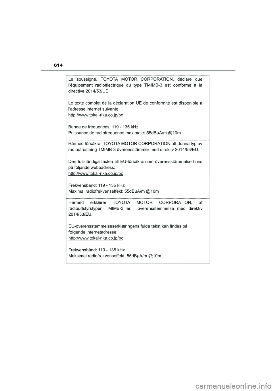 TOYOTA CAMRY HYBRID 2021 Instructieboekje (in Dutch) 614
CAMRY_HV_EE
CAMRY_HV_OM_Europe_OM33F05E.book Page 614 Wednesday, January 20, 2021 6:09 PM TOYOTA CAMRY HYBRID 2021 Instructieboekje (in Dutch) 614
CAMRY_HV_EE
CAMRY_HV_OM_Europe_OM33F05E.book Page 614 Wednesday, January 20, 2021 6:09 PM