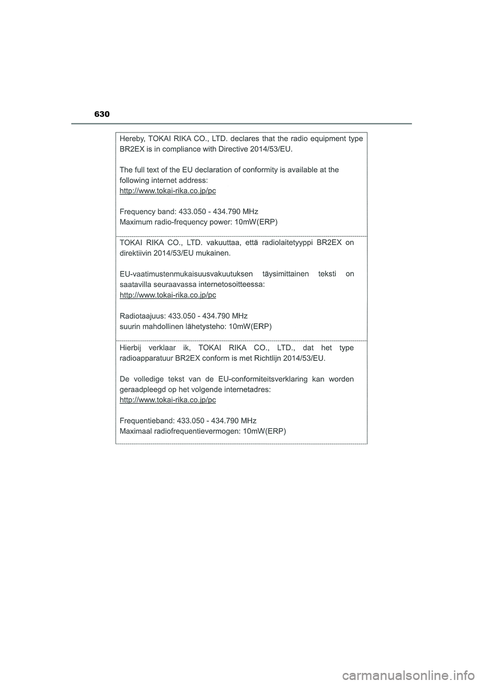 TOYOTA CAMRY HYBRID 2021  Instructieboekje (in Dutch) 630
CAMRY_HV_EE
CAMRY_HV_OM_Europe_OM33F05E.book  Page 630  Wednesday, January 20, 2021  6:09 PM 