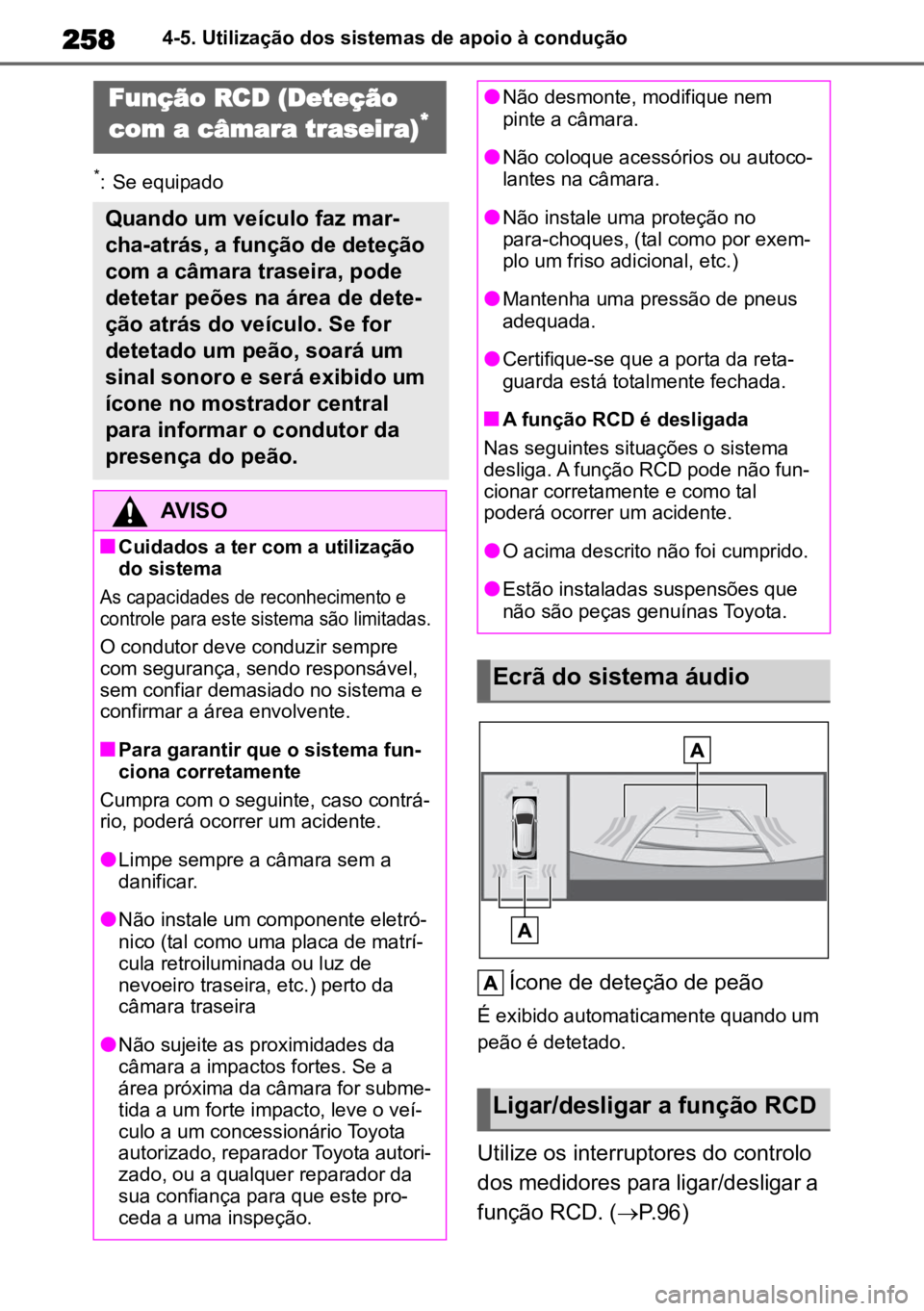 TOYOTA COROLLA CROSS 2023 Manual de utilização (in Portuguese) 2584-5. Utilização dos sistemas de apoio à condução
*: Se equipado
Ícone de deteção de peão
É exibido automaticamente quando um
peão é detetado.
Utilize os interruptores do controlo
dos TOYOTA COROLLA CROSS 2023 Manual de utilização (in Portuguese) 2584-5. Utilização dos sistemas de apoio à condução
*: Se equipado
Ícone de deteção de peão
É exibido automaticamente quando um
peão é detetado.
Utilize os interruptores do controlo
dos