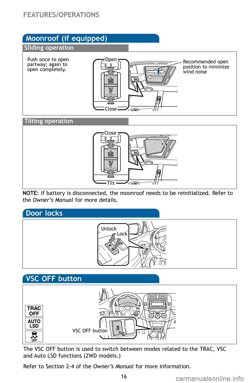 TOYOTA RAV4 2012 XA30 / 3.G Quick Reference Guide ��
�0�R�R�Q�U�R�R�I���L�I��H�T�X�L�S�S�H�G�
�7�L�O�W�L�Q�J��R�S�H�U�D�W�L�R�Q
�6�O�L�G�L�Q�J��R�S�H�U�D�W�L�R�Q
�1�2�7�(��,�I��E�D�W�W�H�U�\��L�V��G�L�V�F�R�Q�Q�H�F�W�H�G���W�K�H��P�R�R