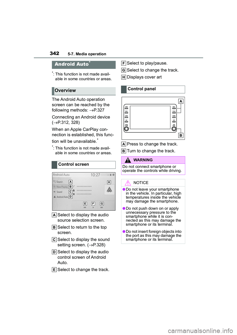 TOYOTA COROLLA CROSS 2022 Owners Manual 3425-7. Media operation
*: This function is not made avail-able in some countries or areas.
The Android Auto operation
screen can be reached by the
following methods: P.327
Connecting an Androi TOYOTA COROLLA CROSS 2022 Owners Manual 3425-7. Media operation
*: This function is not made avail-able in some countries or areas.
The Android Auto operation
screen can be reached by the
following methods: P.327
Connecting an Androi