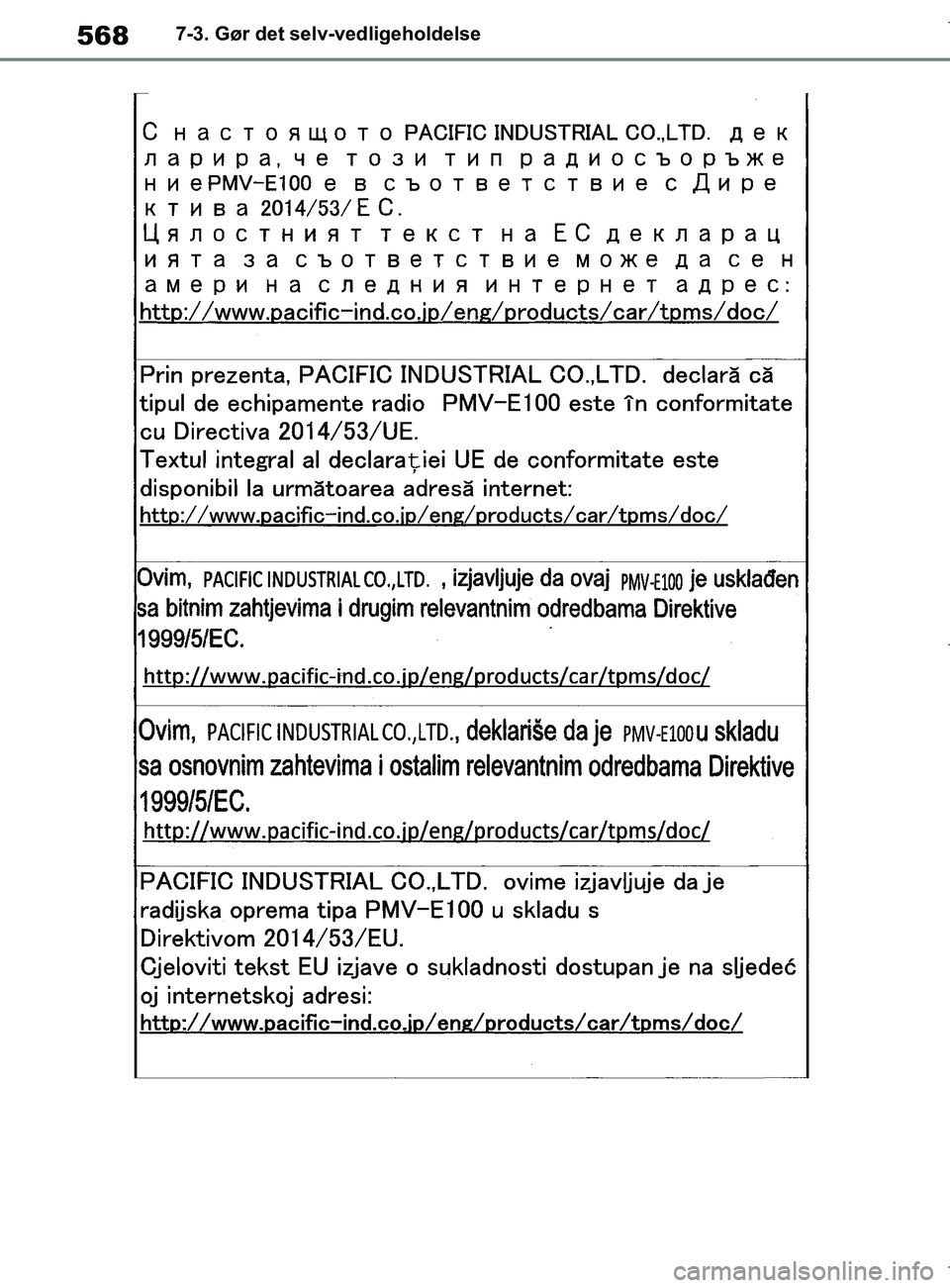 TOYOTA COROLLA HATCHBACK 2019  Brugsanvisning (in Danish) 568
COROLLA_TMUK_EE7-3. Gør det selv-vedligeholdelse
OM12L25DK.book  Page 568  Wednesday, April 10, 2019  9:44 AM 