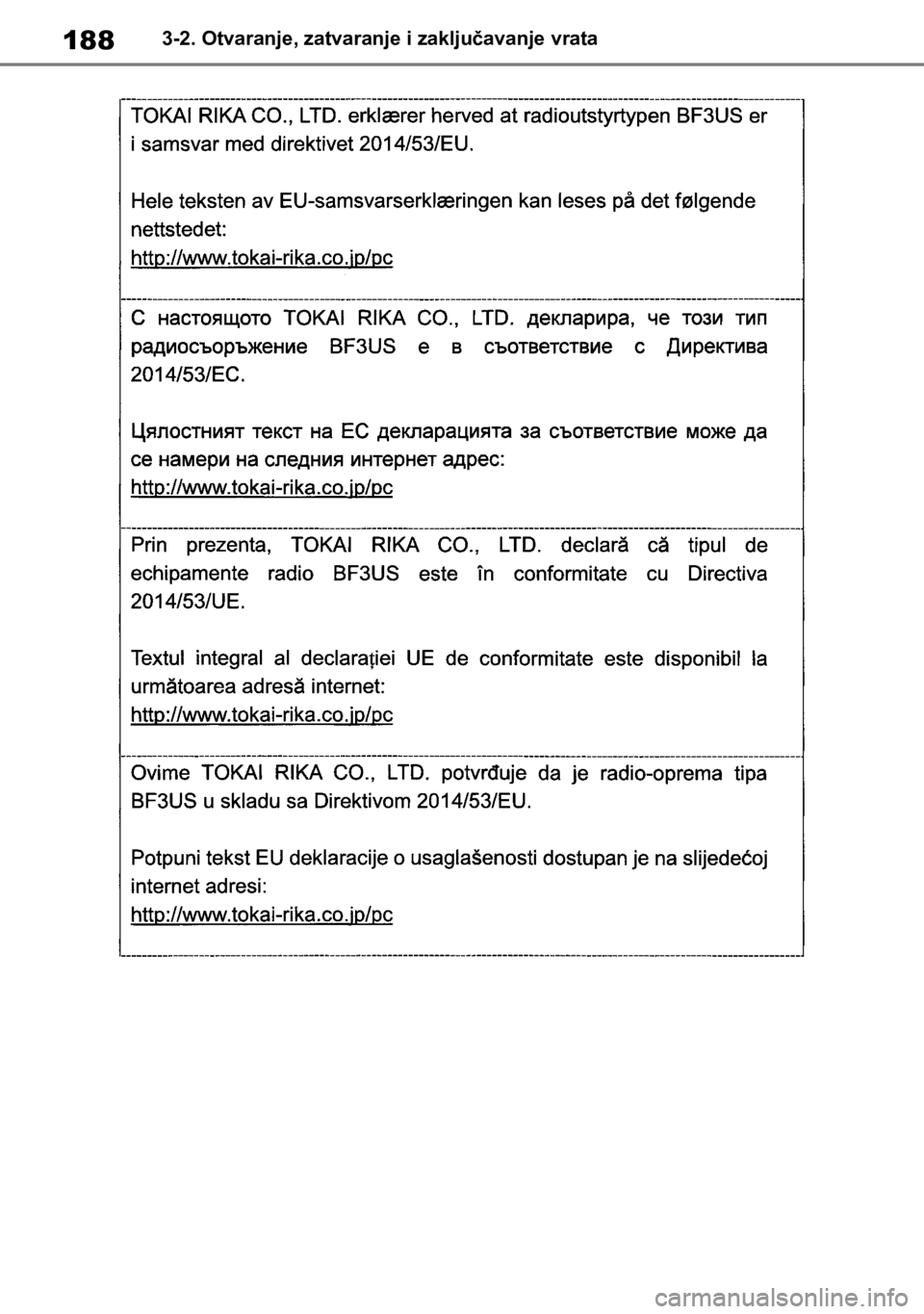 TOYOTA COROLLA HATCHBACK 2019 Upute Za Rukovanje (in Croatian) 1883-2. Otvaranje, zatvaranje i zaključavanje vrata TOYOTA COROLLA HATCHBACK 2019 Upute Za Rukovanje (in Croatian) 1883-2. Otvaranje, zatvaranje i zaključavanje vrata
