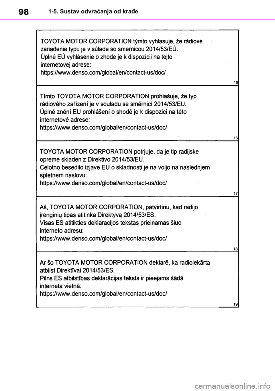 TOYOTA COROLLA HATCHBACK 2019 Upute Za Rukovanje (in Croatian) 981-5. Sustav odvraćanja od krađe TOYOTA COROLLA HATCHBACK 2019 Upute Za Rukovanje (in Croatian) 981-5. Sustav odvraćanja od krađe