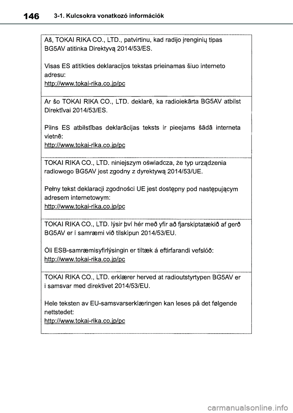 TOYOTA COROLLA HATCHBACK 2019  Kezelési útmutató (in Hungarian) 1463-1. Kulcsokra vonatkozó információk 