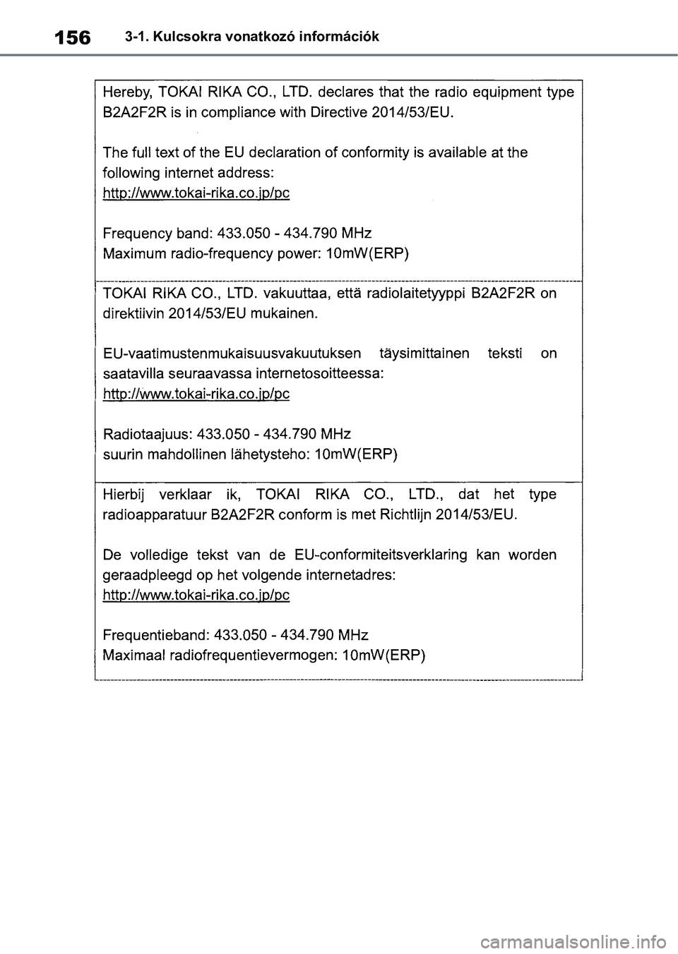 TOYOTA COROLLA HATCHBACK 2019  Kezelési útmutató (in Hungarian) 1563-1. Kulcsokra vonatkozó információk 
