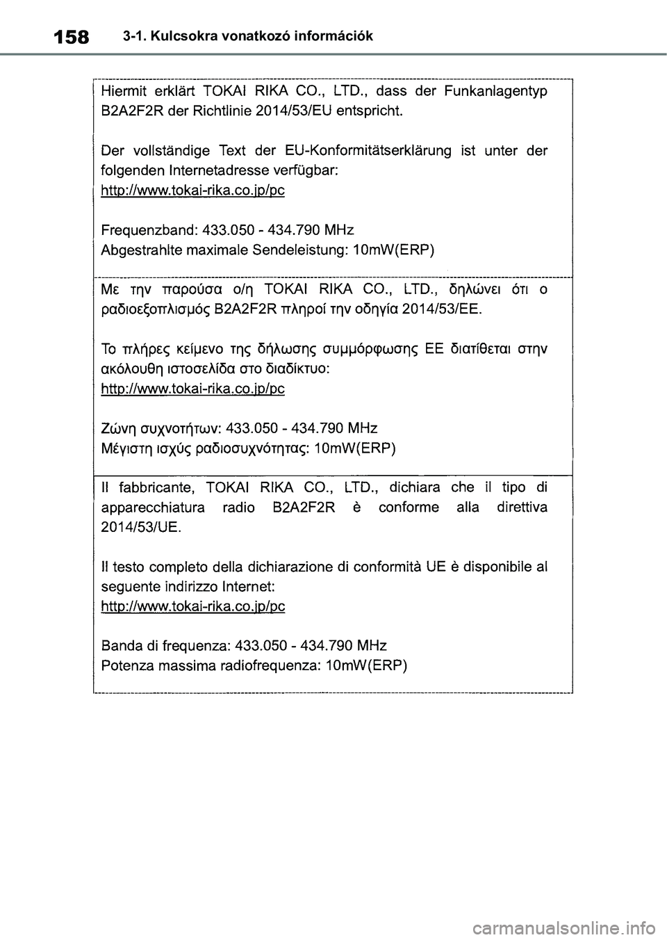 TOYOTA COROLLA HATCHBACK 2019  Kezelési útmutató (in Hungarian) 1583-1. Kulcsokra vonatkozó információk 