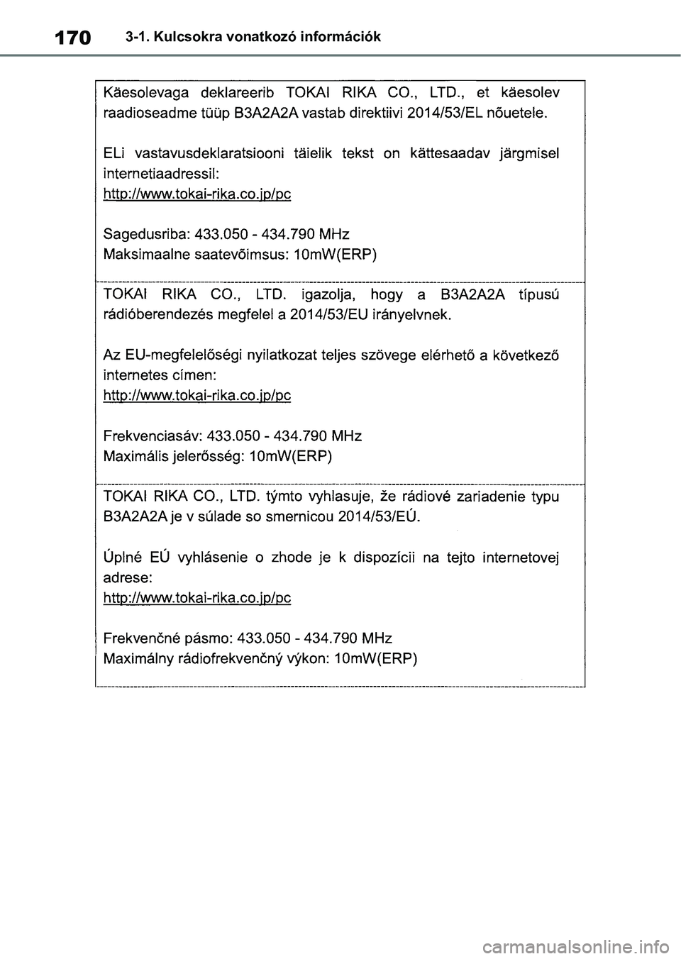 TOYOTA COROLLA HATCHBACK 2019  Kezelési útmutató (in Hungarian) 1703-1. Kulcsokra vonatkozó információk 