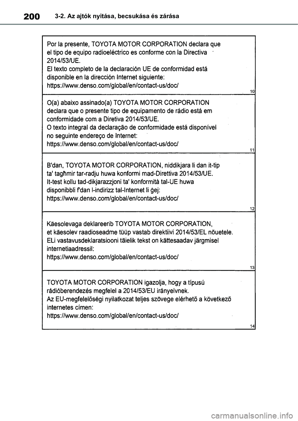 TOYOTA COROLLA HATCHBACK 2019  Kezelési útmutató (in Hungarian) 2003-2. Az ajtók nyitása, becsukása és zárása 