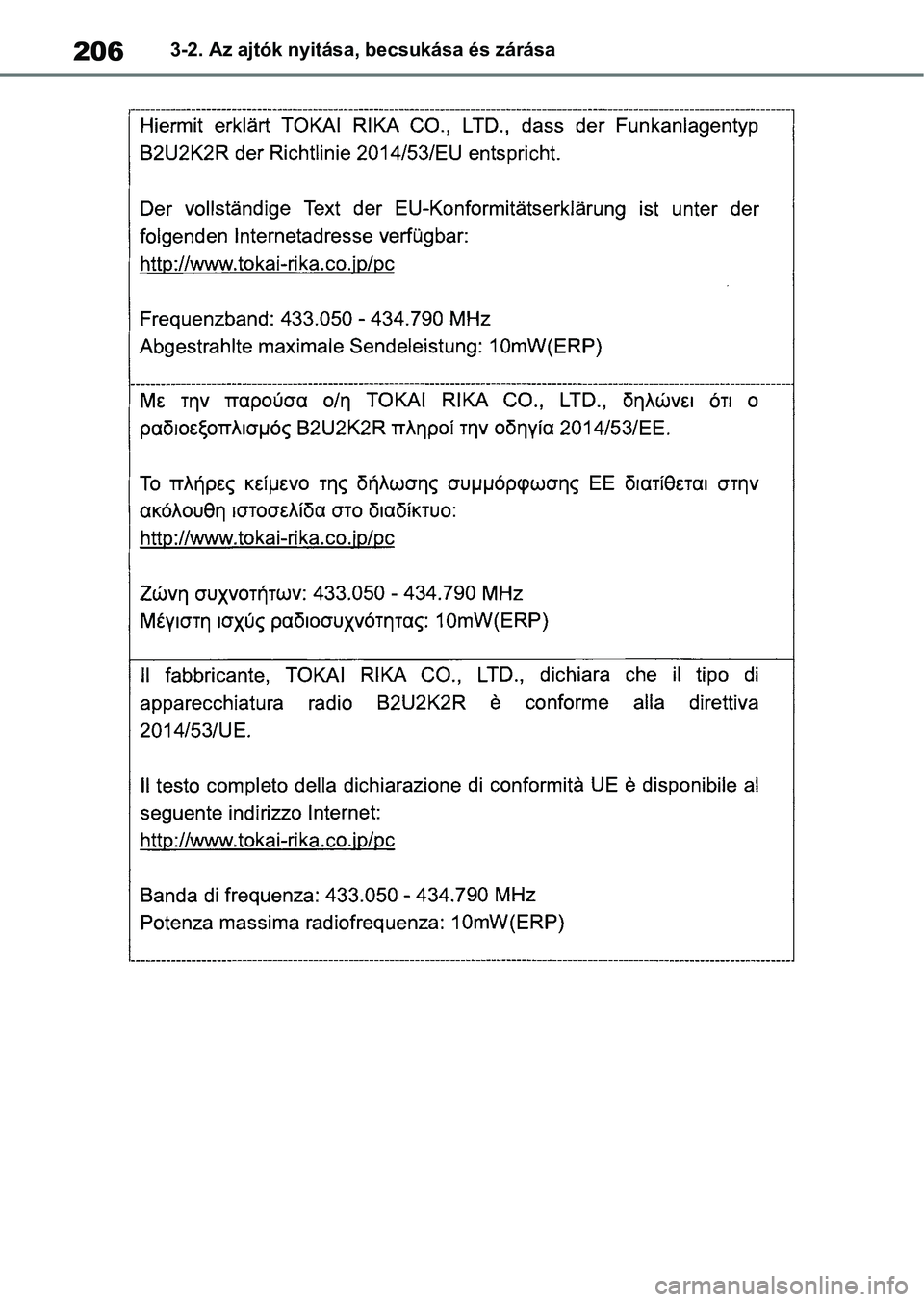 TOYOTA COROLLA HATCHBACK 2019  Kezelési útmutató (in Hungarian) 2063-2. Az ajtók nyitása, becsukása és zárása 
