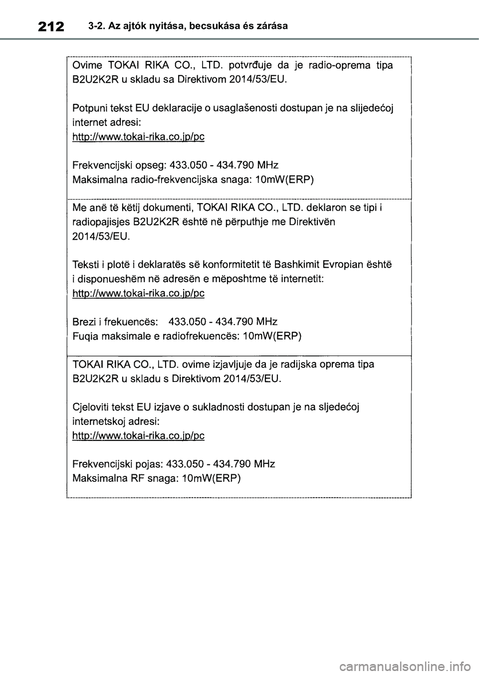 TOYOTA COROLLA HATCHBACK 2019  Kezelési útmutató (in Hungarian) 2123-2. Az ajtók nyitása, becsukása és zárása 