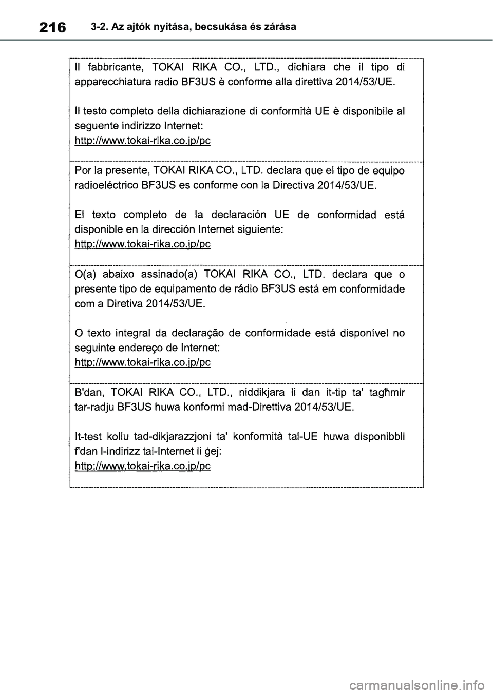 TOYOTA COROLLA HATCHBACK 2019  Kezelési útmutató (in Hungarian) 2163-2. Az ajtók nyitása, becsukása és zárása 