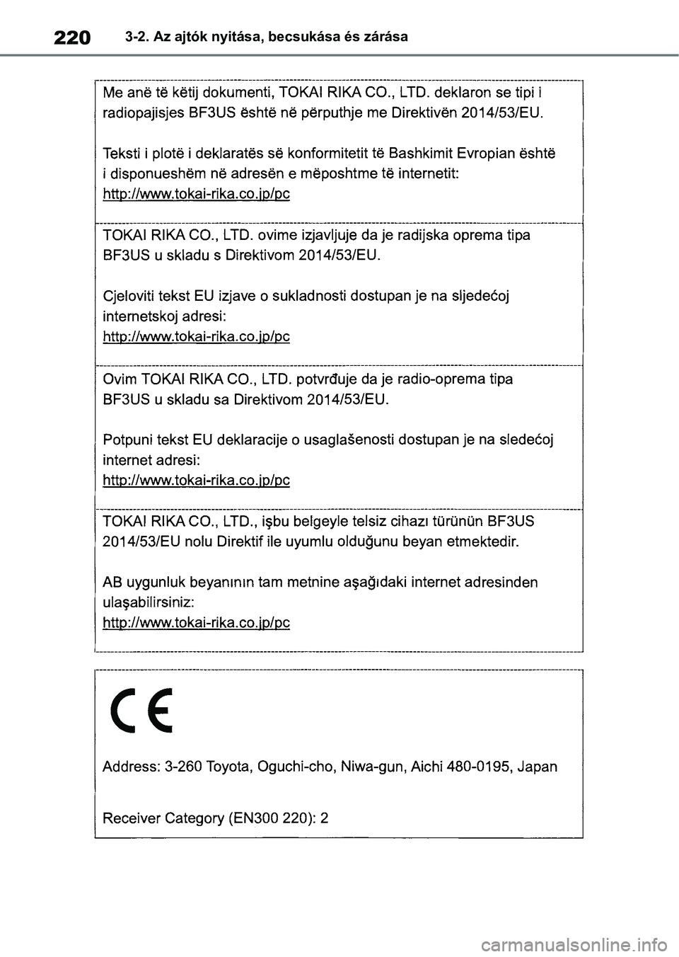 TOYOTA COROLLA HATCHBACK 2019  Kezelési útmutató (in Hungarian) 2203-2. Az ajtók nyitása, becsukása és zárása 