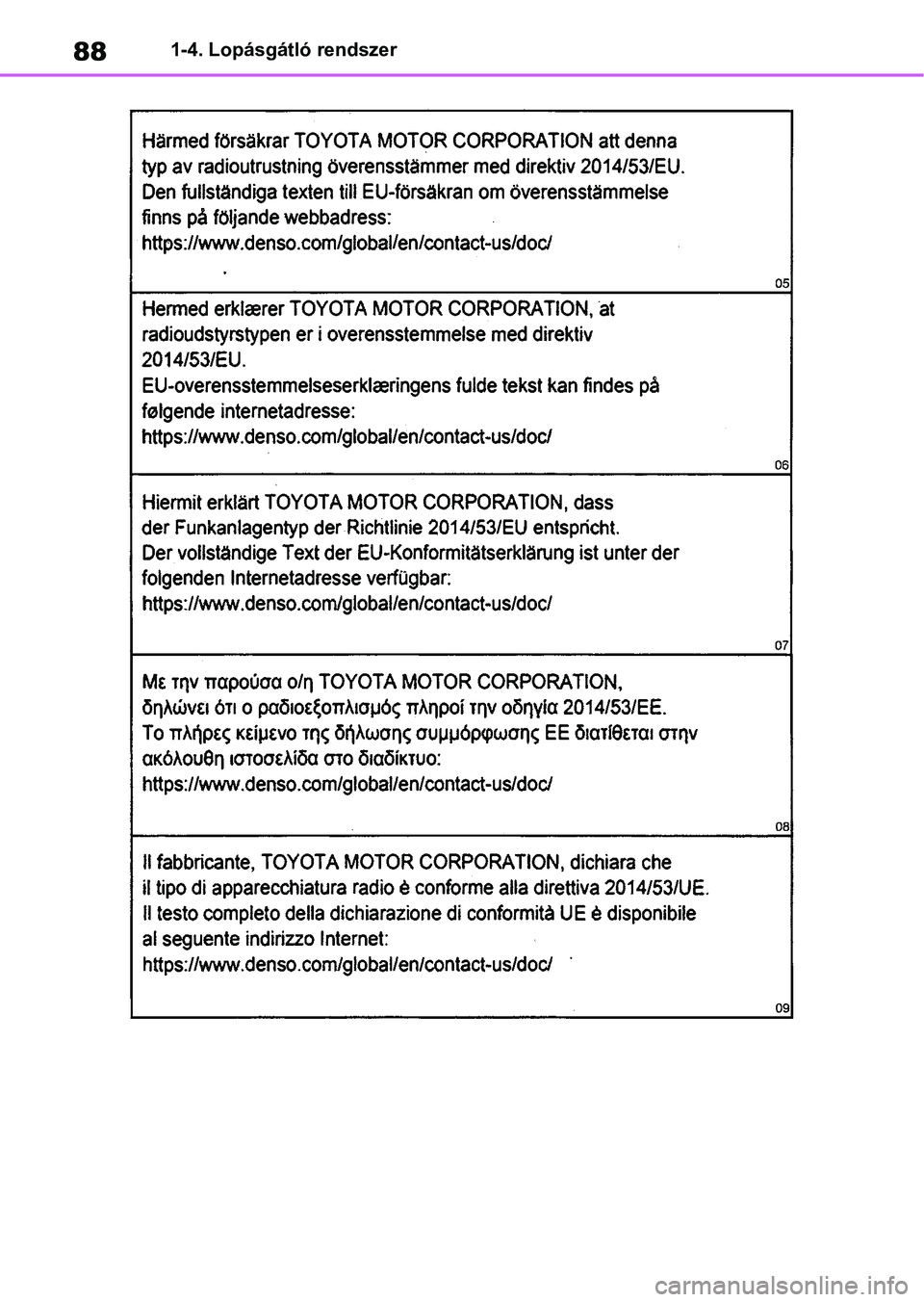 TOYOTA COROLLA HATCHBACK 2019  Kezelési útmutató (in Hungarian) 881-4. Lopásgátló rendszer 