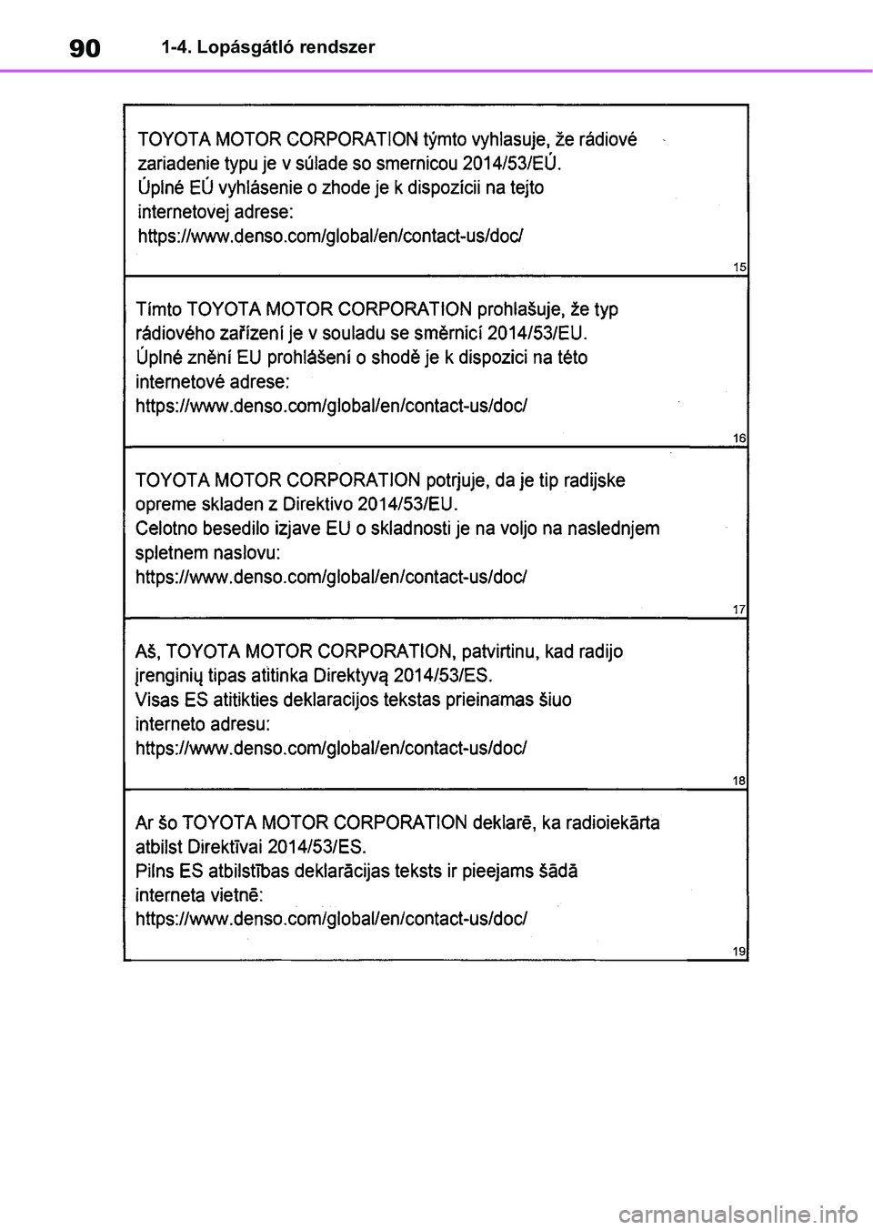 TOYOTA COROLLA HATCHBACK 2019  Kezelési útmutató (in Hungarian) 901-4. Lopásgátló rendszer 