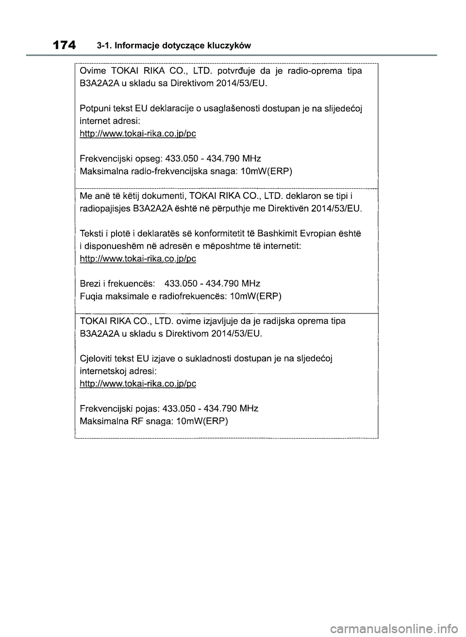 TOYOTA COROLLA HATCHBACK 2019  Instrukcja obsługi (in Polish) 1743-1. Informacje dotyczàce kluczyków
55 Corolla Wagon OM12L25E  28/1/19  16:16  Page 174 