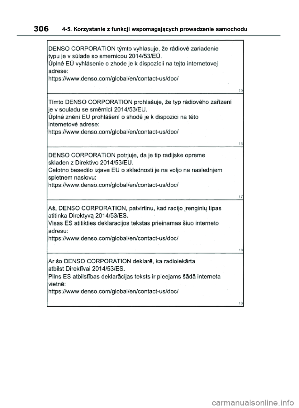 TOYOTA COROLLA HATCHBACK 2019  Instrukcja obsługi (in Polish) 3064-5. Korzystanie z funkcji wspomagajàcych prowadzenie samochodu
55 Corolla Wagon OM12L25E  28/1/19  16:17  Page 306 