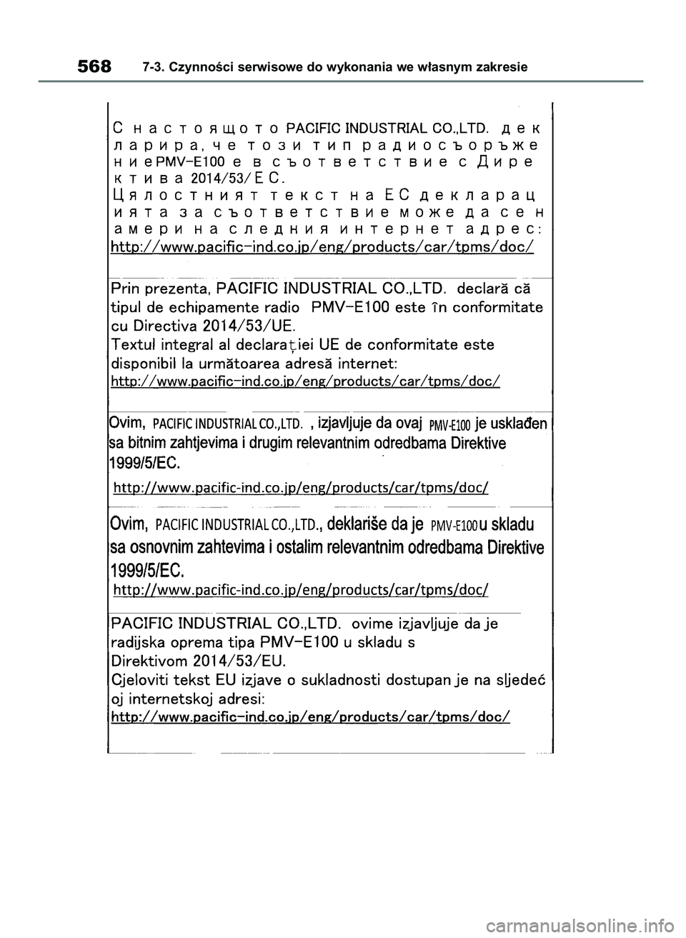 TOYOTA COROLLA HATCHBACK 2019 Instrukcja obsługi (in Polish) 5687-3. CzynnoÊci serwisowe do wykonania we w∏asnym zakresie
55 Corolla Wagon OM12L25E 28/1/19 16:20 Page 568 TOYOTA COROLLA HATCHBACK 2019 Instrukcja obsługi (in Polish) 5687-3. CzynnoÊci serwisowe do wykonania we w∏asnym zakresie
55 Corolla Wagon OM12L25E 28/1/19 16:20 Page 568