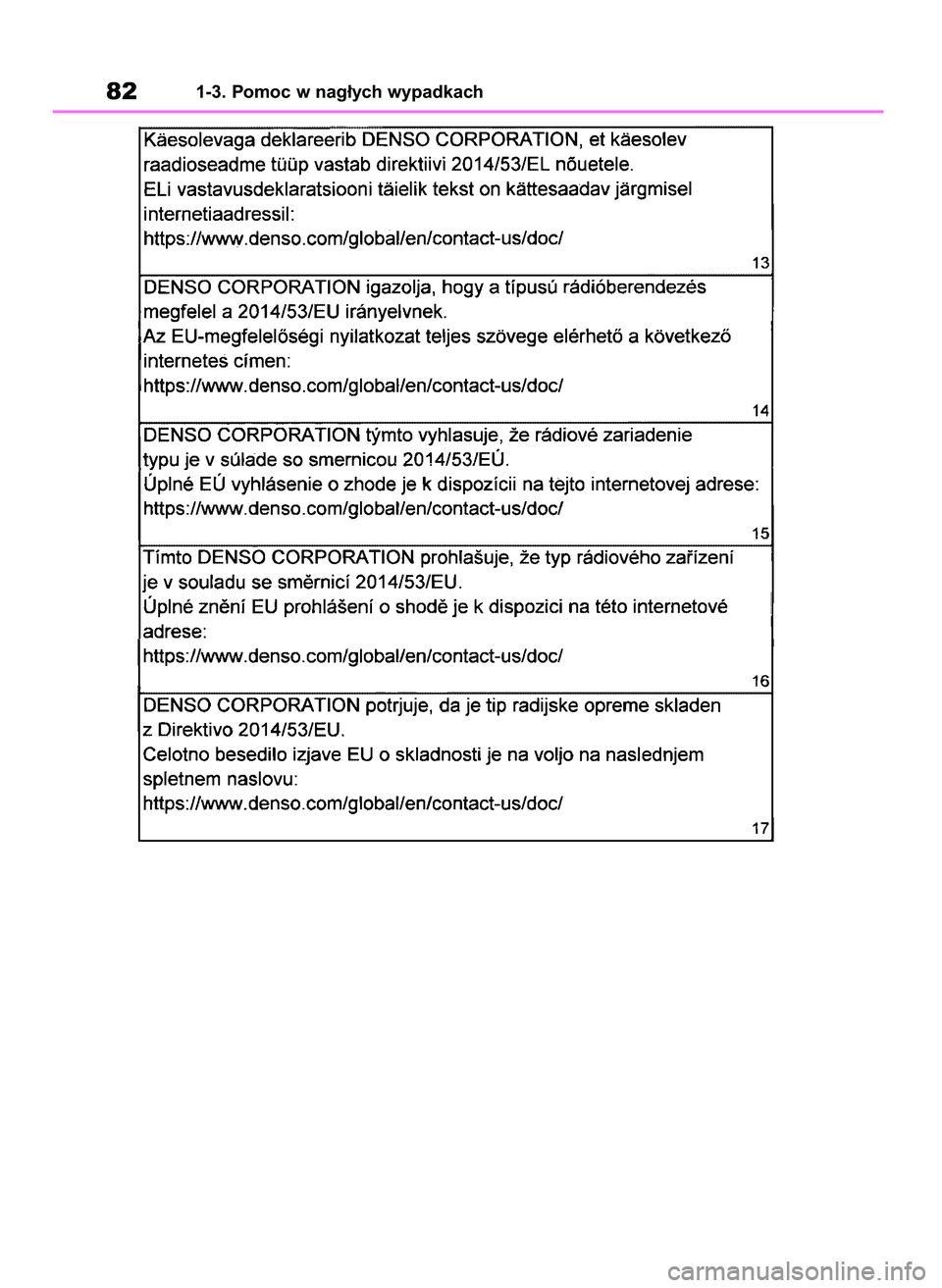 TOYOTA COROLLA HATCHBACK 2019  Instrukcja obsługi (in Polish) 821-3. Pomoc w nag∏ych wypadkach
55 Corolla Wagon OM12L25E  28/1/19  16:16  Page 82 