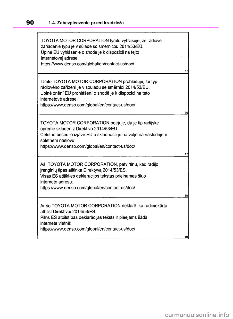 TOYOTA COROLLA HATCHBACK 2019  Instrukcja obsługi (in Polish) 901-4. Zabezpieczenie przed kradzie˝à
55 Corolla Wagon OM12L25E  28/1/19  16:16  Page 90 
