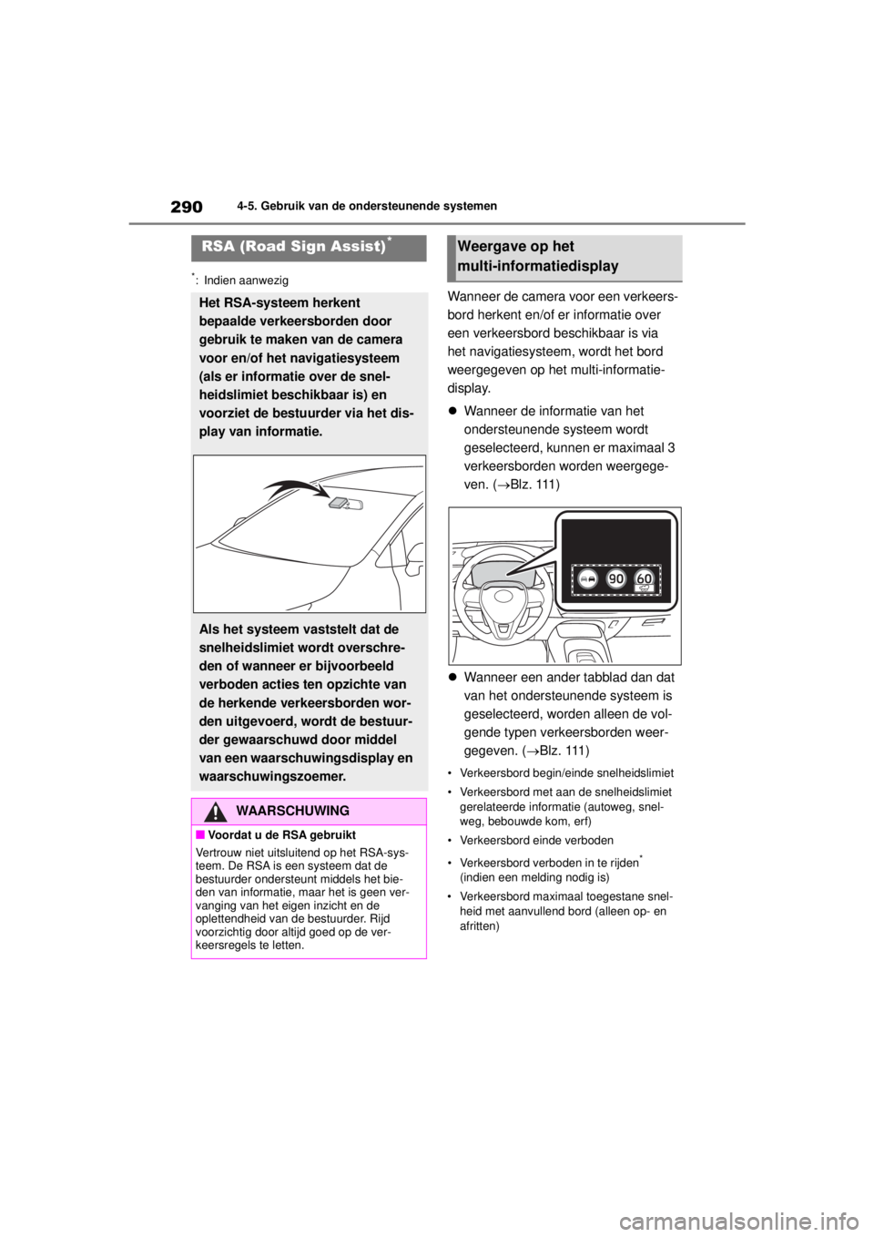TOYOTA COROLLA HYBRID 2021  Instructieboekje (in Dutch) 2904-5. Gebruik van de ondersteunende systemen
COROLLA HV_TMMT_EE
*: Indien aanwezig
Wanneer de camera voor een verkeers-
bord herkent en/of er informatie over 
een verkeersbord beschikbaar is via 
he TOYOTA COROLLA HYBRID 2021  Instructieboekje (in Dutch) 2904-5. Gebruik van de ondersteunende systemen
COROLLA HV_TMMT_EE
*: Indien aanwezig
Wanneer de camera voor een verkeers-
bord herkent en/of er informatie over 
een verkeersbord beschikbaar is via 
he