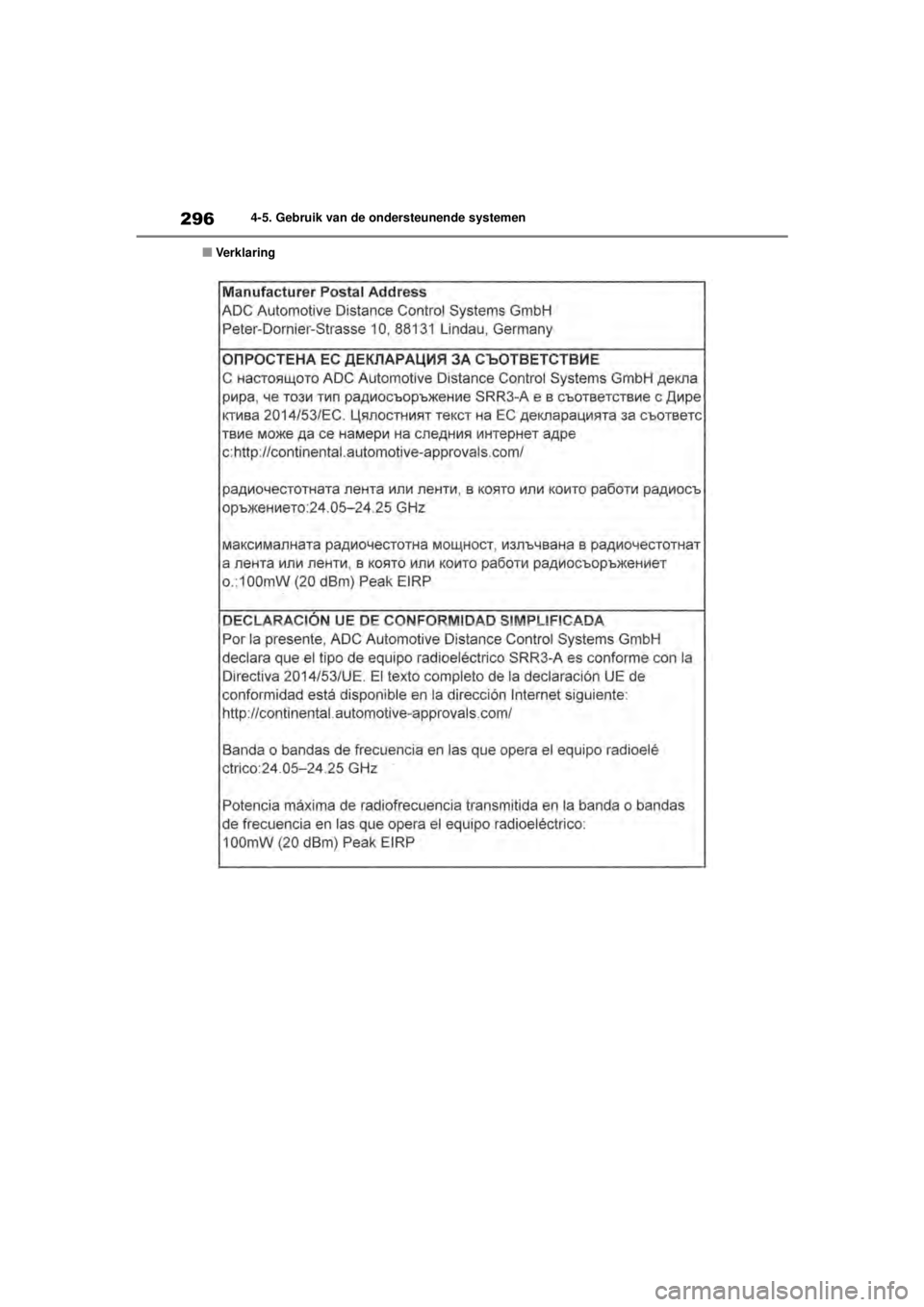 TOYOTA COROLLA HYBRID 2021  Instructieboekje (in Dutch) 2964-5. Gebruik van de ondersteunende systemen
COROLLA HV_TMMT_EE
■Verklaring
COROLLA-HYBRID(TMMT)_OM_Europe_OM12P19E.book   Page 296  Tuesday, August 25, 2020  9:11 AM 