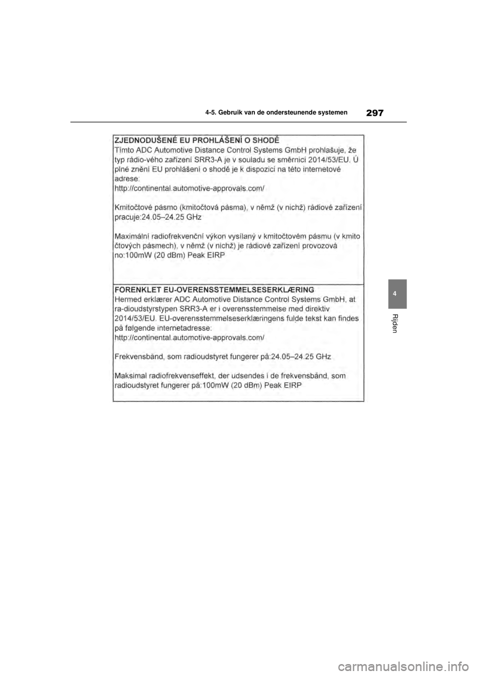 TOYOTA COROLLA HYBRID 2021  Instructieboekje (in Dutch) 297
4
4-5. Gebruik van de ondersteunende systemen
Rijden
COROLLA HV_TMMT_EE
COROLLA-HYBRID(TMMT)_OM_Europe_OM12P19E.book  
Page 297  Tuesday, August 25, 2020  9:11 AM 