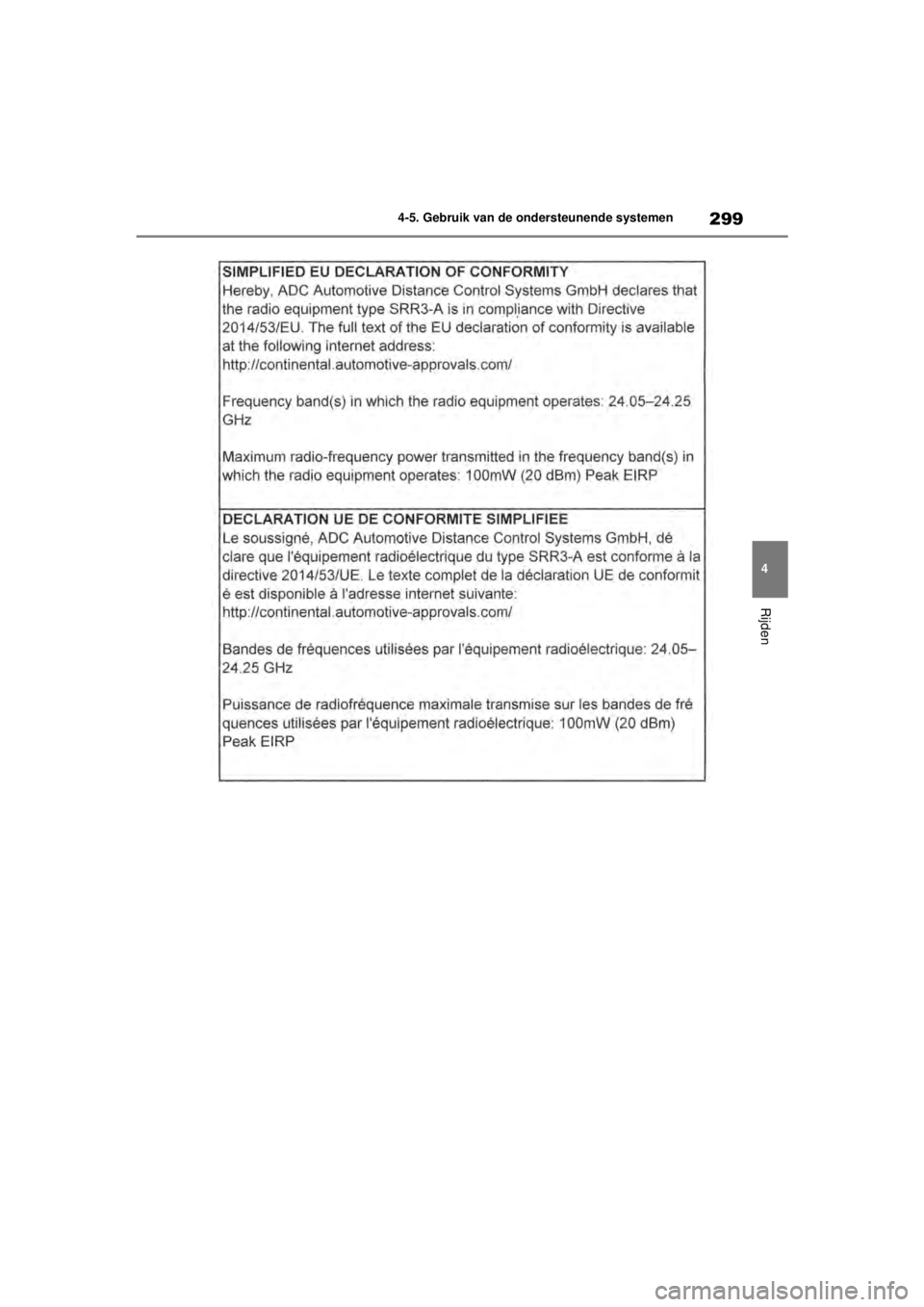 TOYOTA COROLLA HYBRID 2021  Instructieboekje (in Dutch) 299
4
4-5. Gebruik van de ondersteunende systemen
Rijden
COROLLA HV_TMMT_EE
COROLLA-HYBRID(TMMT)_OM_Europe_OM12P19E.book  
Page 299  Tuesday, August 25, 2020  9:11 AM 