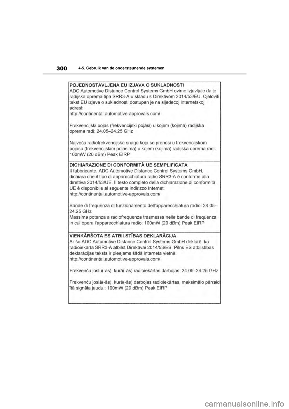 TOYOTA COROLLA HYBRID 2021  Instructieboekje (in Dutch) 3004-5. Gebruik van de ondersteunende systemen
COROLLA HV_TMMT_EE
COROLLA-HYBRID(TMMT)_OM_Europe_OM12P19E.book   Page 300  Tuesday, August 25, 2020  9:11 AM 