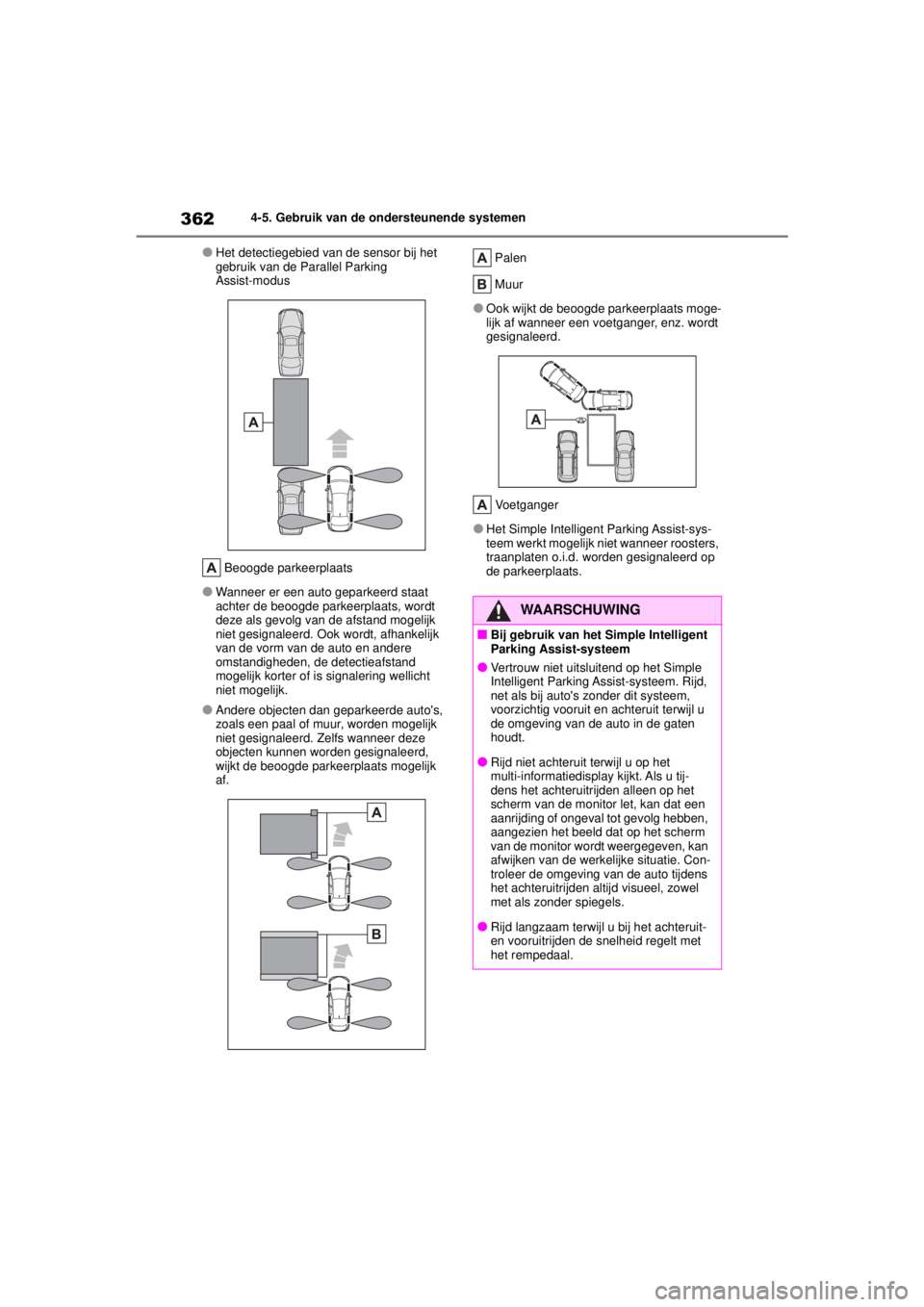 TOYOTA COROLLA HYBRID 2021  Instructieboekje (in Dutch) 3624-5. Gebruik van de ondersteunende systemen
COROLLA HV_TMMT_EE
●Het detectiegebied van de sensor bij het 
gebruik van de Parallel Parking 
Assist-modus Beoogde parkeerplaats
●Wanneer er een aut TOYOTA COROLLA HYBRID 2021  Instructieboekje (in Dutch) 3624-5. Gebruik van de ondersteunende systemen
COROLLA HV_TMMT_EE
●Het detectiegebied van de sensor bij het 
gebruik van de Parallel Parking 
Assist-modus Beoogde parkeerplaats
●Wanneer er een aut