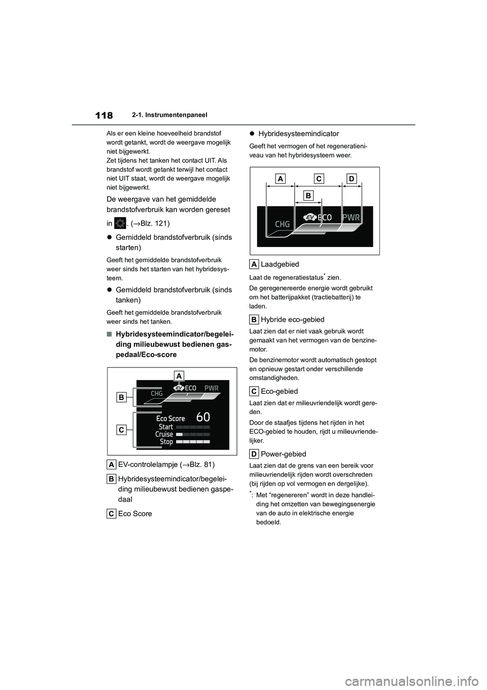 TOYOTA COROLLA HYBRID 2020 Instructieboekje (in Dutch) 118
COROLLA HV_TMMT_EE2-1. Instrumentenpaneel
Als er een kleine hoeveelheid brandstof
wordt getankt, wordt de weergave mogelijk
niet bijgewerkt.
Zet tijdens het tanken het contact UIT. Als
brandsto TOYOTA COROLLA HYBRID 2020 Instructieboekje (in Dutch) 118
COROLLA HV_TMMT_EE2-1. Instrumentenpaneel
Als er een kleine hoeveelheid brandstof
wordt getankt, wordt de weergave mogelijk
niet bijgewerkt.
Zet tijdens het tanken het contact UIT. Als
brandsto
