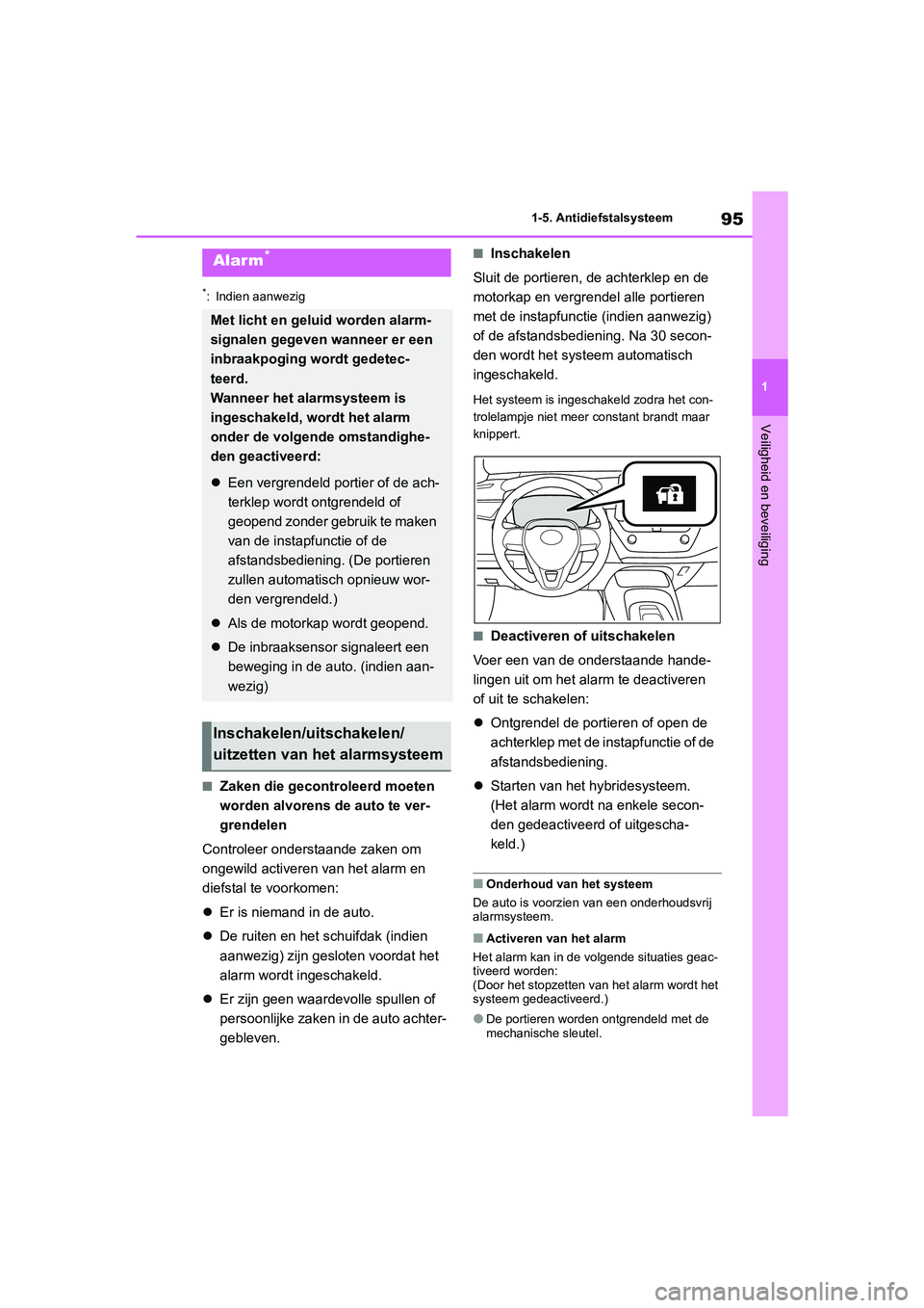TOYOTA COROLLA HYBRID 2020 Instructieboekje (in Dutch) 95
1
COROLLA HV_TMMT_EE 1-5. Antidiefstalsysteem
Veiligheid en beveiliging
*: Indien aanwezig
■Zaken die gecontroleerd moeten
worden alvorens de auto te ver-
grendelen
Controleer onderstaande zaken TOYOTA COROLLA HYBRID 2020 Instructieboekje (in Dutch) 95
1
COROLLA HV_TMMT_EE 1-5. Antidiefstalsysteem
Veiligheid en beveiliging
*: Indien aanwezig
■Zaken die gecontroleerd moeten
worden alvorens de auto te ver-
grendelen
Controleer onderstaande zaken