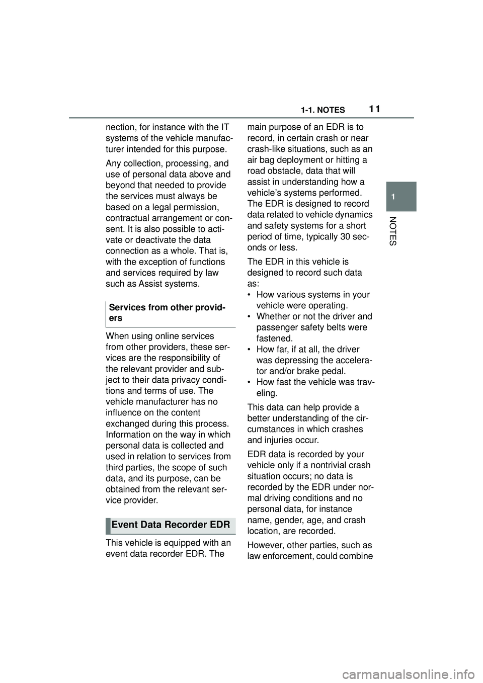 TOYOTA GR SUPRA 2022 User Guide 111-1. NOTES
1
NOTES
nection, for instance with the IT
systems of the vehicle manufac-
turer intended for this purpose.
Any collection, processing, and
use of personal data above and
beyond that ne TOYOTA GR SUPRA 2022 User Guide 111-1. NOTES
1
NOTES
nection, for instance with the IT
systems of the vehicle manufac-
turer intended for this purpose.
Any collection, processing, and
use of personal data above and
beyond that ne