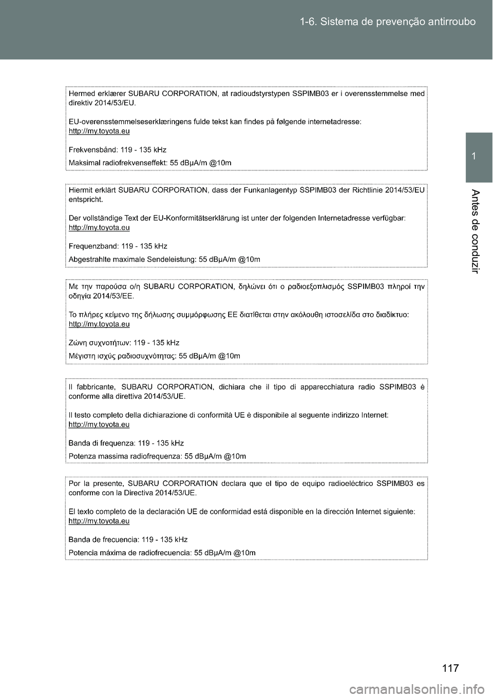 TOYOTA GT86 2018  Manual de utilização (in Portuguese) 117 1-6. Sistema de prevenção antirroubo
1
Antes de conduzir 