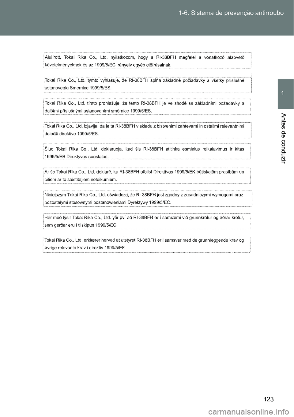 TOYOTA GT86 2018  Manual de utilização (in Portuguese) 123 1-6. Sistema de prevenção antirroubo
1
Antes de conduzir 