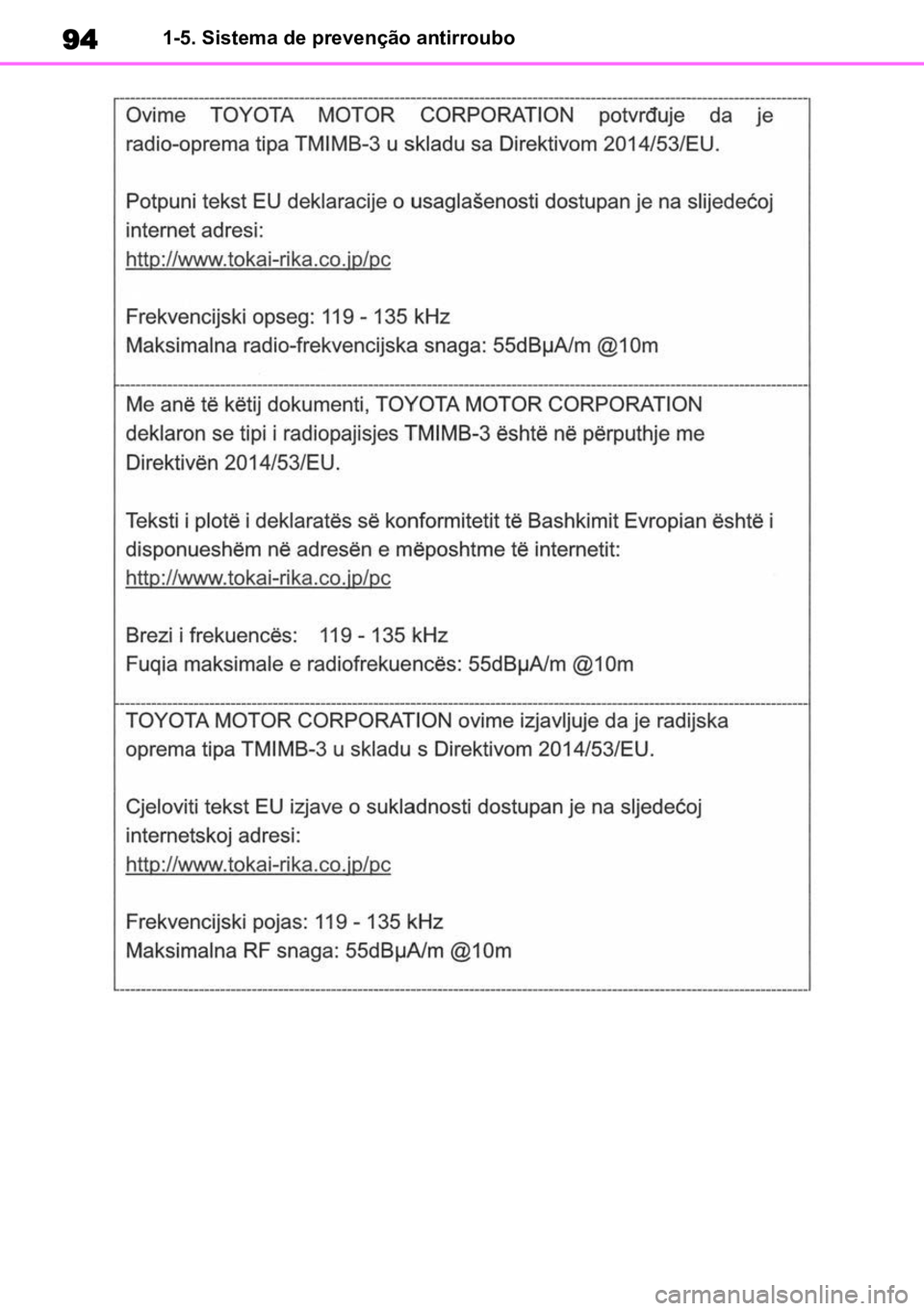TOYOTA HIGHLANDER 2022  Manual de utilização (in Portuguese) 941-5. Sistema de prevenção antirroubo 
