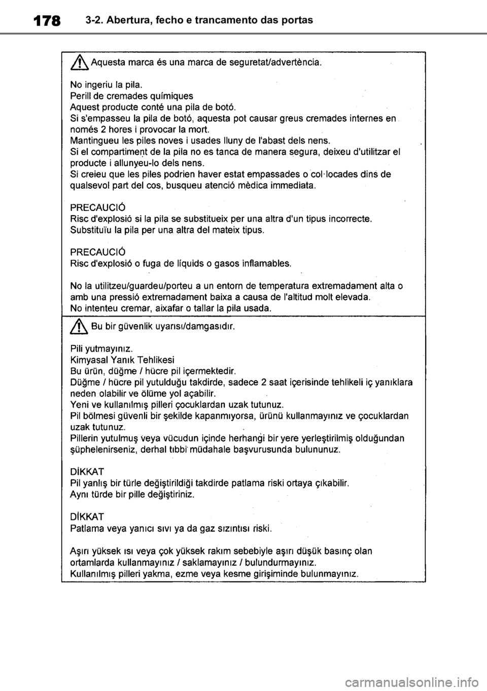 TOYOTA HIGHLANDER 2021 Manual de utilização (in Portuguese) 1783-2. Abertura, fecho e trancamento das portas TOYOTA HIGHLANDER 2021 Manual de utilização (in Portuguese) 1783-2. Abertura, fecho e trancamento das portas