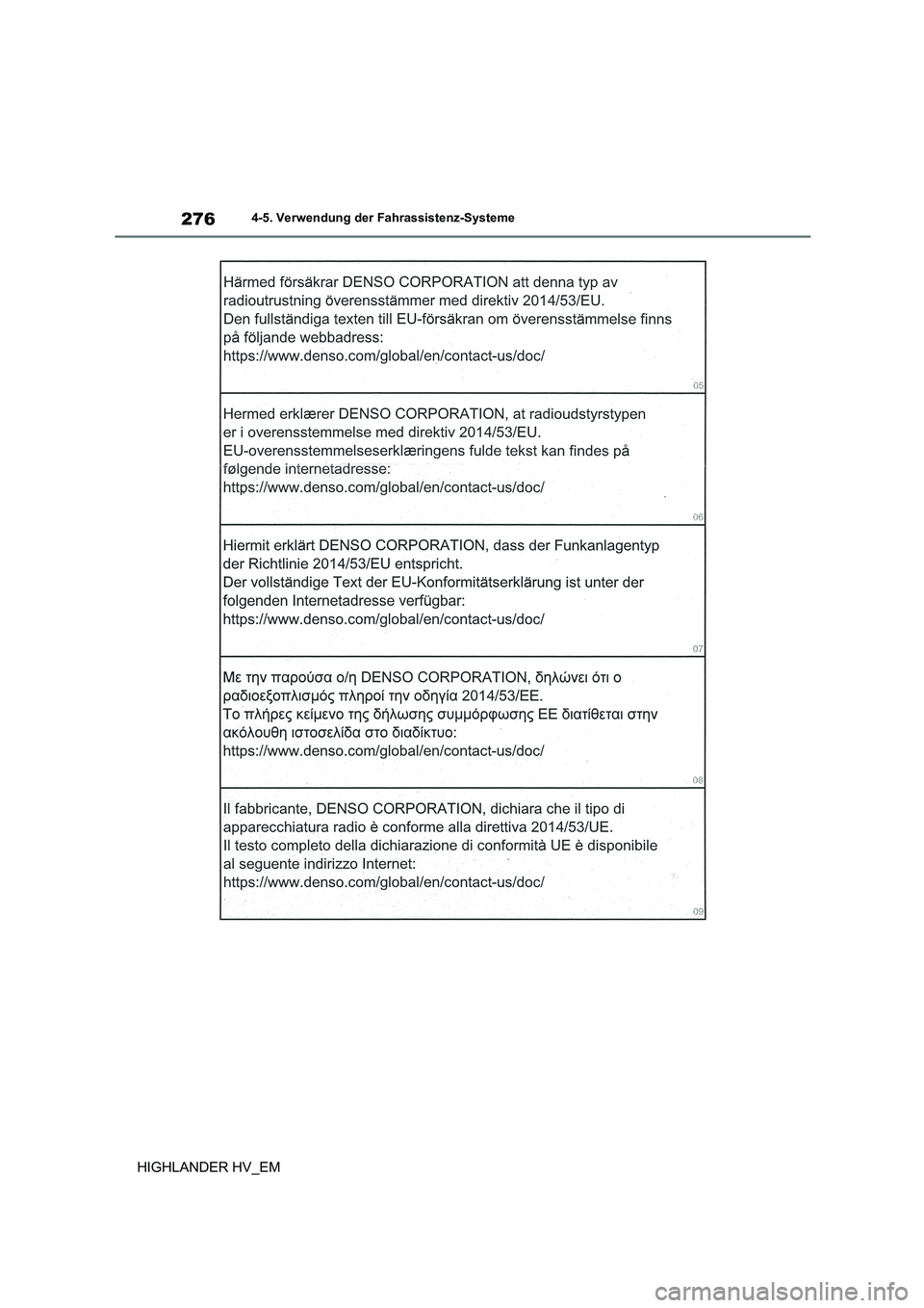 TOYOTA HIGHLANDER 2020 Betriebsanleitungen (in German) 2764-5. Verwendung der Fahrassistenz-Systeme
HIGHLANDER HV_EM TOYOTA HIGHLANDER 2020 Betriebsanleitungen (in German) 2764-5. Verwendung der Fahrassistenz-Systeme
HIGHLANDER HV_EM