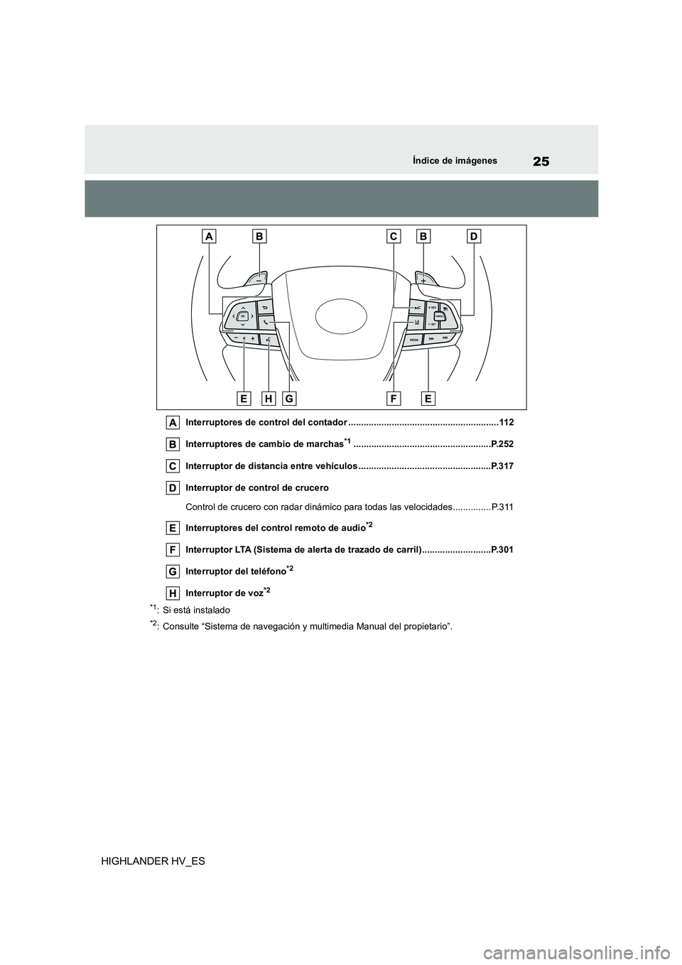 TOYOTA HIGHLANDER 2020 Manual del propietario (in Spanish) 25Índice de imágenes
HIGHLANDER HV_ES
Interruptores de control del contador ...........................................................112
Interruptores de cambio de marchas*1...................... TOYOTA HIGHLANDER 2020 Manual del propietario (in Spanish) 25Índice de imágenes
HIGHLANDER HV_ES
Interruptores de control del contador ...........................................................112
Interruptores de cambio de marchas*1......................