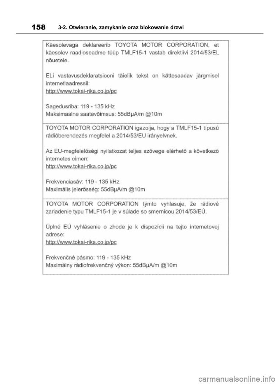 TOYOTA HIGHLANDER 2020  Instrukcja obsługi (in Polish) 1583-2. Otwieranie, zamykanie oraz blokowanie drzwi
71 Highlander HV OM48G42E   1/26/21  10:45 AM  Page 158 