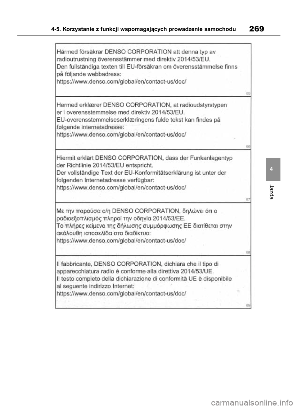 TOYOTA HIGHLANDER 2020  Instrukcja obsługi (in Polish) Jazda
4-5. Korzystanie z funkcji wspomagajàcych prowadzenie samochodu269
4
71 Highlander HV OM48G42E   1/26/21  10:46 AM  Page 269 