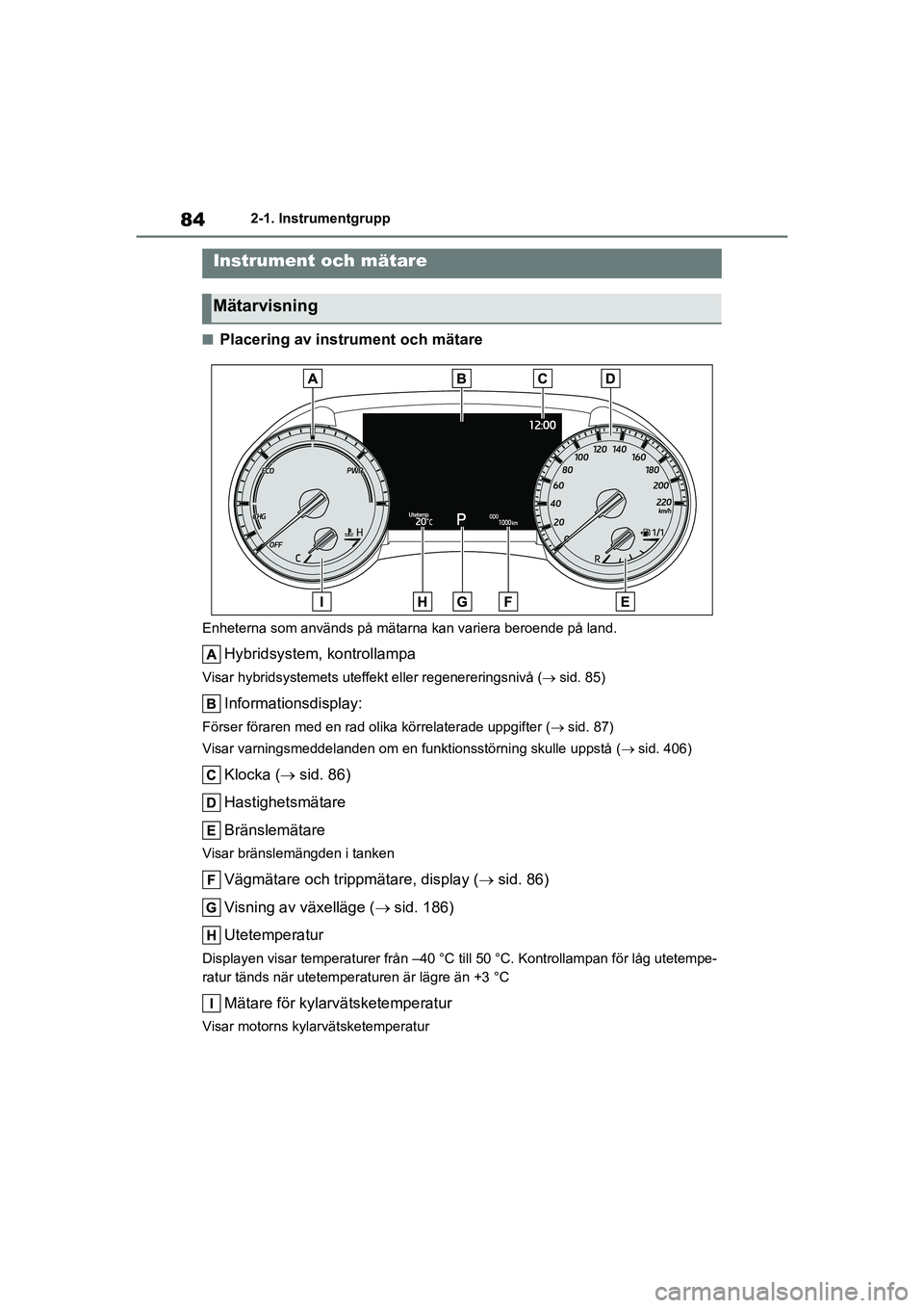TOYOTA HIGHLANDER 2020 Bruksanvisningar (in Swedish) 842-1. Instrumentgrupp
HIGHLANDER HV_EE_OM48G42SE
nPlacering av instrument och mätare
Enheterna som används på mätarna kan variera beroende på land.
Hybridsystem, kontrollampa
Visar hybridsysteme TOYOTA HIGHLANDER 2020 Bruksanvisningar (in Swedish) 842-1. Instrumentgrupp
HIGHLANDER HV_EE_OM48G42SE
nPlacering av instrument och mätare
Enheterna som används på mätarna kan variera beroende på land.
Hybridsystem, kontrollampa
Visar hybridsysteme