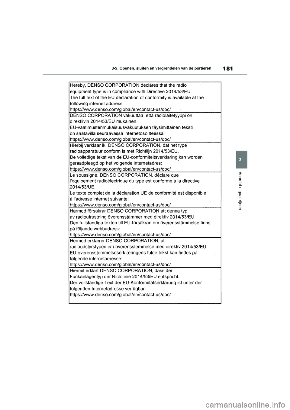 TOYOTA HIGHLANDER HYBRID 2021 Instructieboekje (in Dutch) 181
3
3-2. Openen, sluiten en vergrendelen van de portieren
Voordat u gaat rijden
HIGHLANDER HV_EE
HIGHLANDER-HYBRID_OM_Europe_OM48G42E.book Page
181 Thursday, September 3, 2020 8:42 AM TOYOTA HIGHLANDER HYBRID 2021 Instructieboekje (in Dutch) 181
3
3-2. Openen, sluiten en vergrendelen van de portieren
Voordat u gaat rijden
HIGHLANDER HV_EE
HIGHLANDER-HYBRID_OM_Europe_OM48G42E.book Page
181 Thursday, September 3, 2020 8:42 AM