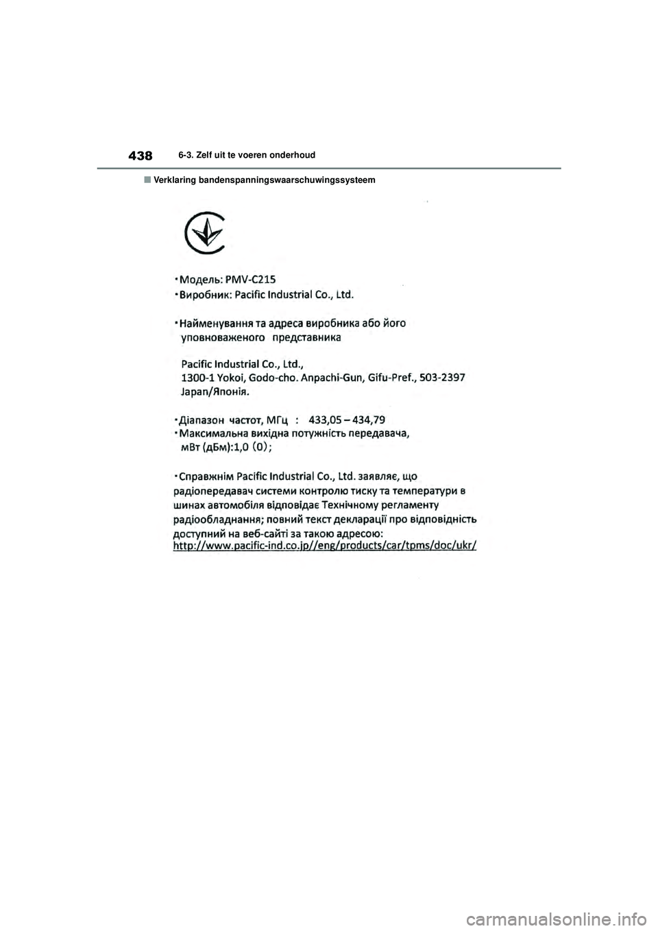 TOYOTA HIGHLANDER HYBRID 2021 Instructieboekje (in Dutch) 4386-3. Zelf uit te voeren onderhoud
HIGHLANDER HV_EE
■Verklaring bandenspanningswaarschuwingssysteem
HIGHLANDER-HYBRID_OM_Europe_OM48G42E.book Page 438 Thursday, September 3, 2020 8:42 AM TOYOTA HIGHLANDER HYBRID 2021 Instructieboekje (in Dutch) 4386-3. Zelf uit te voeren onderhoud
HIGHLANDER HV_EE
■Verklaring bandenspanningswaarschuwingssysteem
HIGHLANDER-HYBRID_OM_Europe_OM48G42E.book Page 438 Thursday, September 3, 2020 8:42 AM