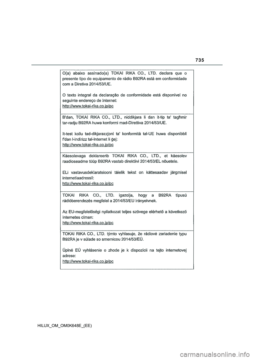 TOYOTA HILUX 2023  Manual de utilização (in Portuguese) 735
HILUX_OM_OM0K648E_(EE) 